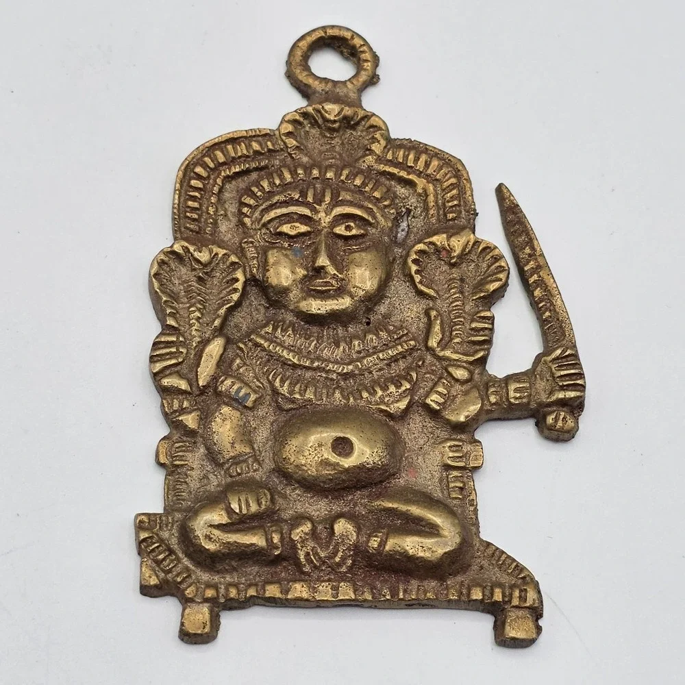 Vintage India Nepal Brass Bhairava Deity Pendant Hindu Guardian Talisman‎ Charm